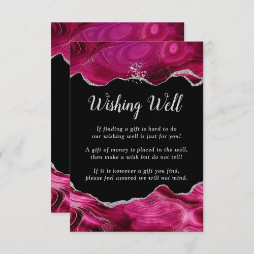 Silver and Hot Pink Agate Wedding Wishing Well Enclosure Card