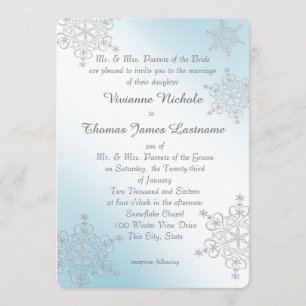 Silver and Ice Blue Snowflakes Wedding Invitation