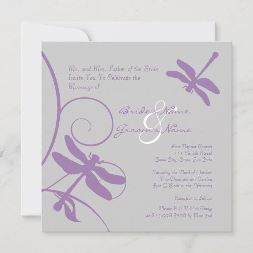 Silver and Lavender Dragonfly Wedding Invitation