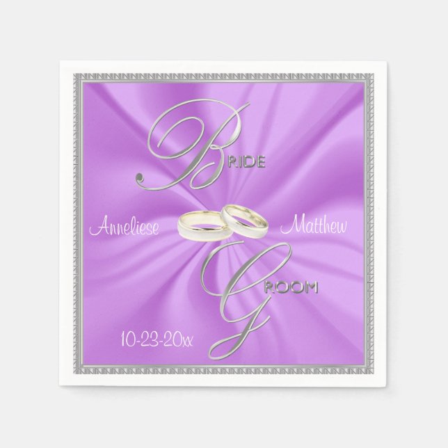 Silver and Lavender Satin Wedding Paper Napkins (Front)