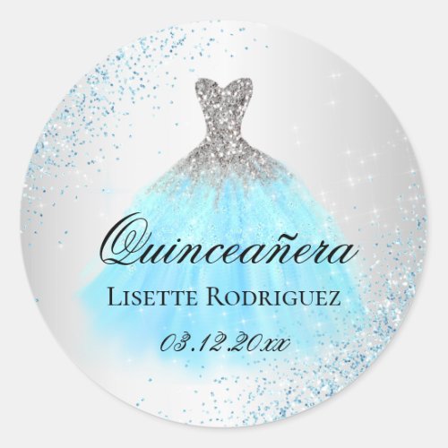 Silver And Light Blue Quinceanera Classic Round Sticker