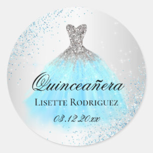 Silver And Light Blue Quinceanera Classic Round Sticker