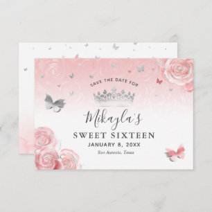 Silver and Light Blush Pink Roses Elegant Save The Date
