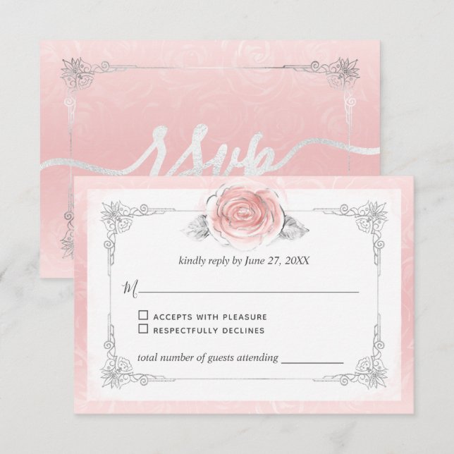 Silver and Light Pink Roses Elegant RSVP Card (Front/Back)