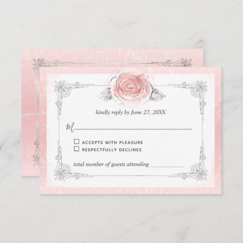 Silver and Light Pink Roses Elegant RSVP Card