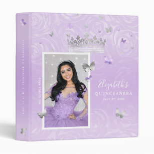 Silver and Light Purple Rose Photo Album Guestbook 3 Ring Binder