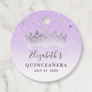 Silver and Light Purple Roses Elegant Quinceanera Favor Tags