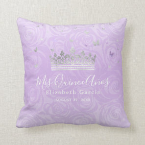 Silver and Light Purple Roses Mis Quince Anos Throw Pillow