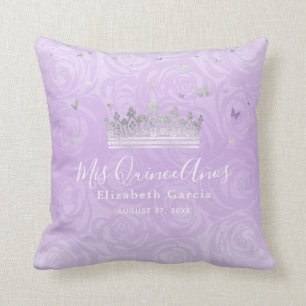 Silver and Light Purple Roses Mis Quince Anos Throw Pillow