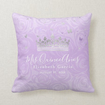 Silver And Light Purple Roses Mis Quince Anos Throw Pillow