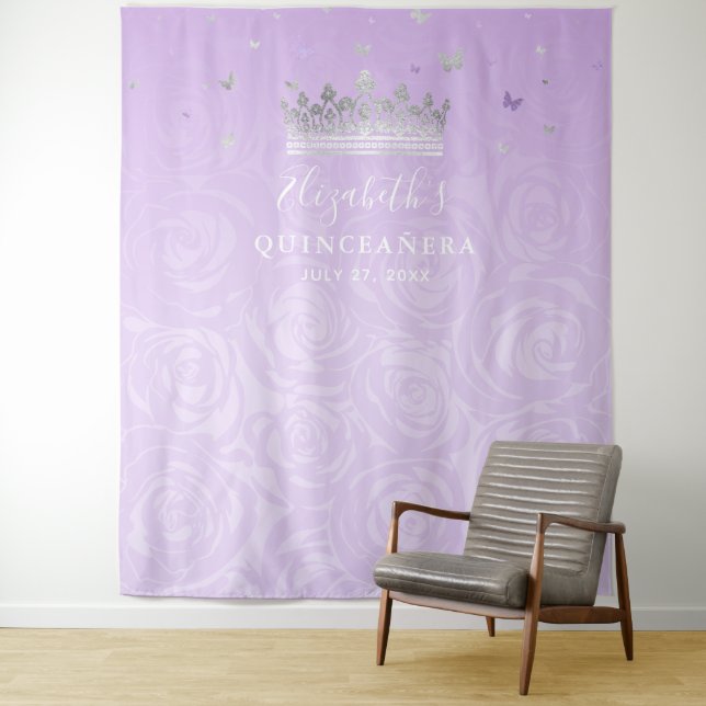 Silver and Light Purple Roses Photo Backdrop (In Situ)