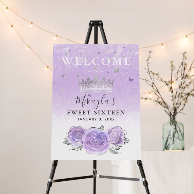 Silver and Light Purple Roses Welcome Party Foam Board (In Situ (Stand))