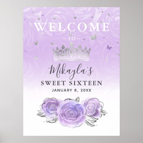Silver and Light Purple Roses Welcome Party Poster