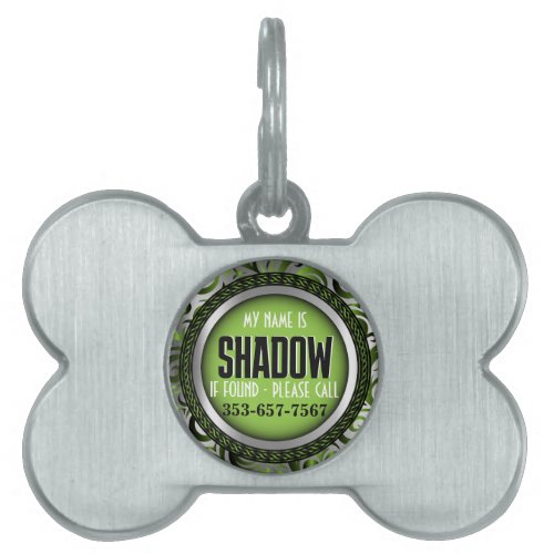 Silver and Lime Green  Personalize Pet ID Tag