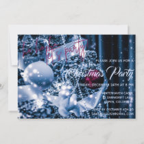 Silver and Magenta Glitter Bauble Christmas Party Invitation