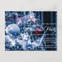 Silver and Magenta Glitter Bauble Christmas Party  Invitation Postcard