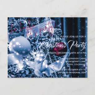 Silver and Magenta Glitter Bauble Christmas Party Invitation Postcard