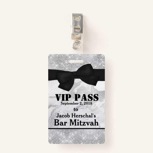 Silver and Marble VIP Party Badge (Front with Clip)