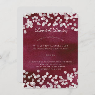 Silver and Maroon Bokeh Sparkle Wedding Reception Invitation