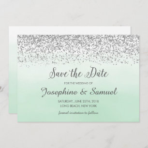 Silver and Mint Green Save The Date Invitation