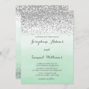 Silver and Mint Green Wedding Invitation