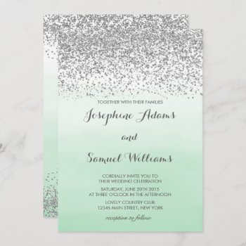 Silver And Mint Green Wedding Invitation by melanileestyle at Zazzle