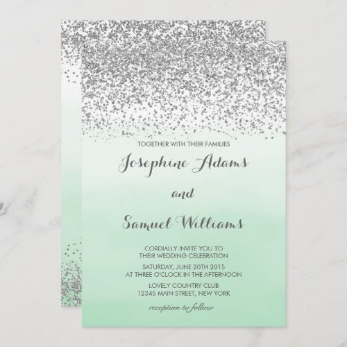 Silver and Mint Green Wedding Invitation