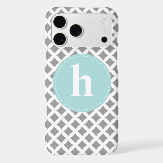 Silver and Mint Monogram Iphone Case (Back)