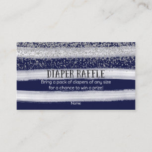 Silver and Navy Blue Baby Shower Diaper Raffle Enclosure Card