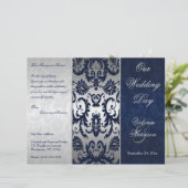 Silver and Navy Blue Damask Wedding Program (Standing Front)