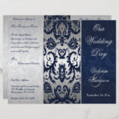 Silver and Navy Blue Damask Wedding Program (Front/Back)