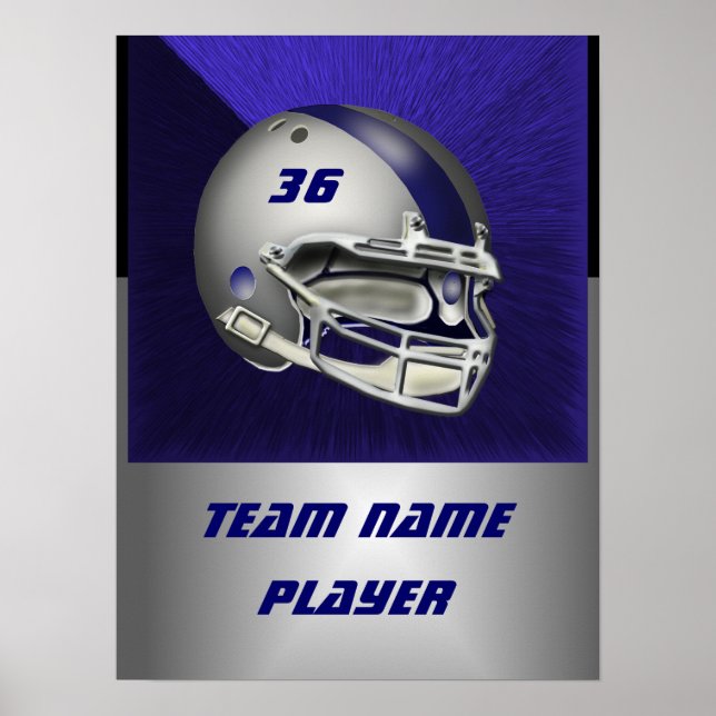 Silver and Navy Blue Football Helmet Poster (Front)
