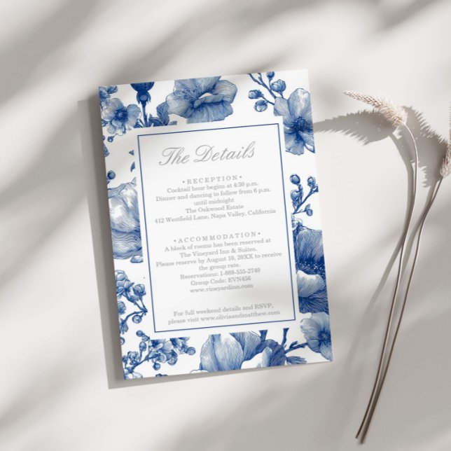 Silver And Navy Blue Wedding Details Enclosure Card (Creator Uploaded)