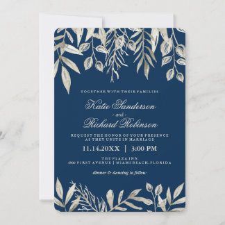 Silver and Navy Blue Wedding Invitations