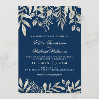 Silver and Navy Blue Wedding Invitations
