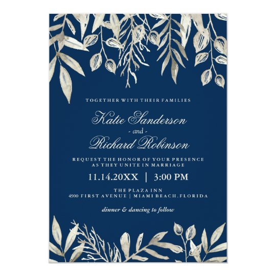 Silver and Navy Blue Wedding Invitations | Zazzle.com