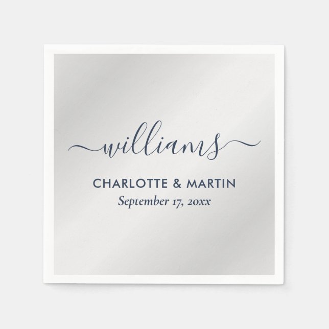 Silver and Navy Blue Wedding Napkins (Front)