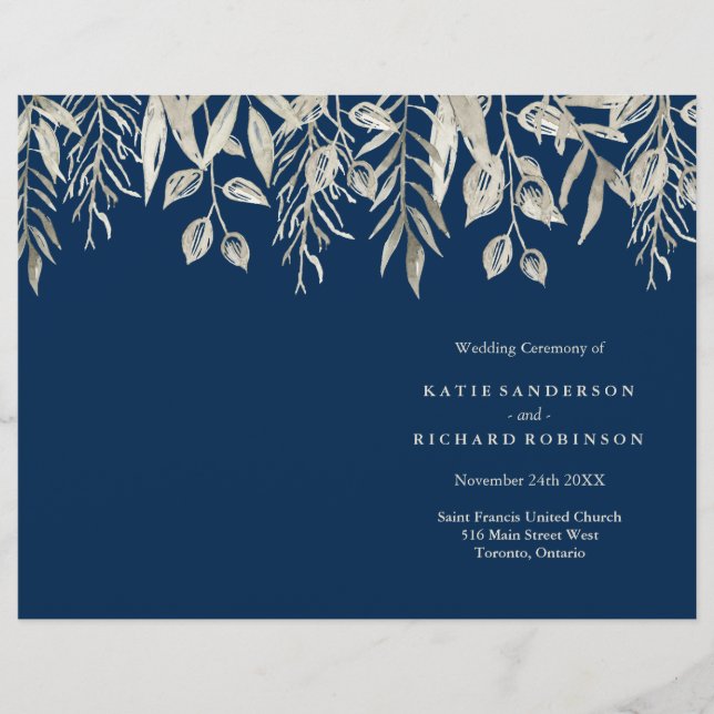 Silver and Navy Blue Wedding Programs (Front)