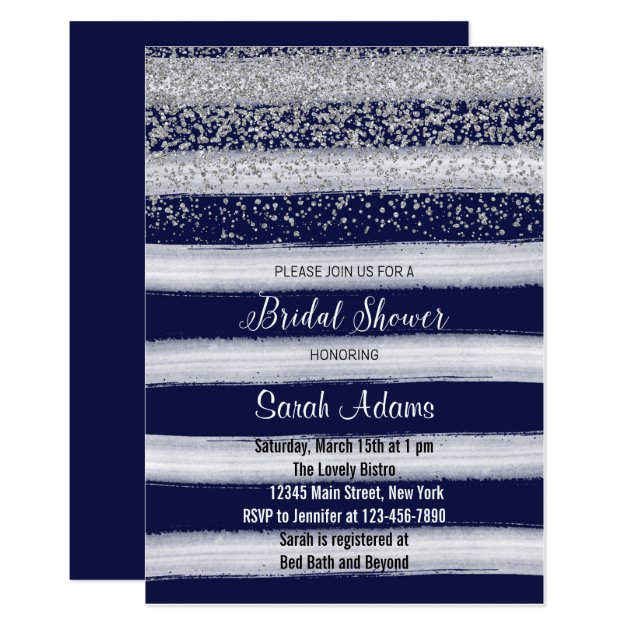 Silver And Navy Bridal Shower Invitation