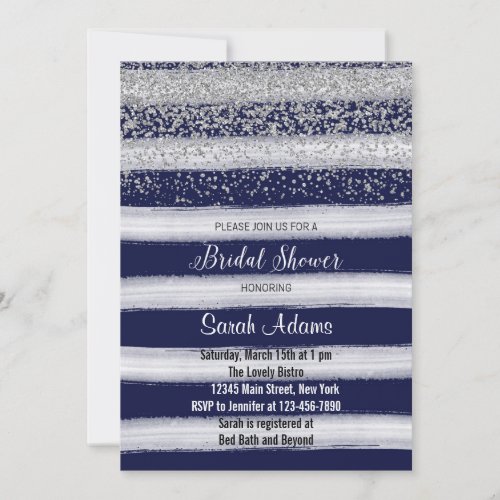 Silver and Navy Bridal Shower Invitation