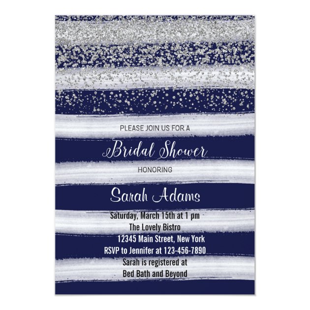 Silver And Navy Bridal Shower Invitation