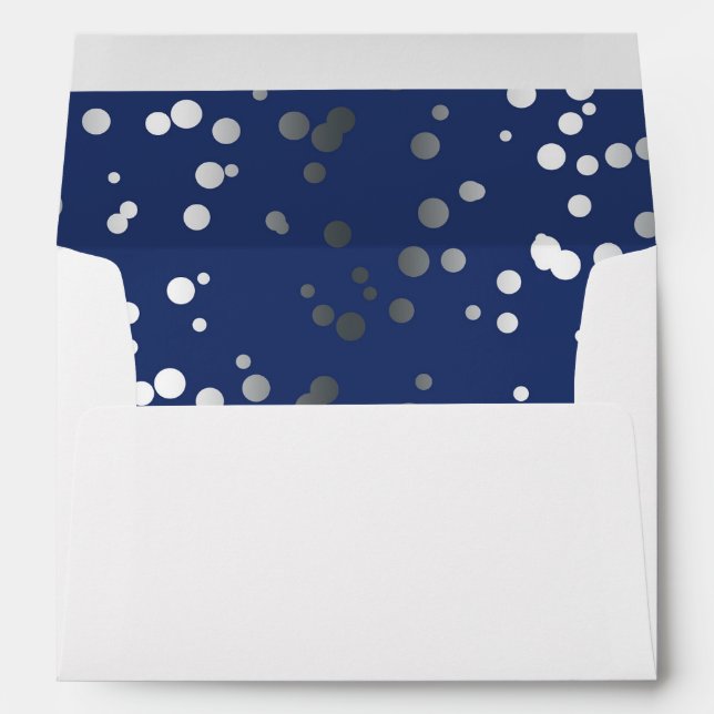 Silver and Navy Confetti Dots Elegant Wedding Envelope (Back (Bottom))