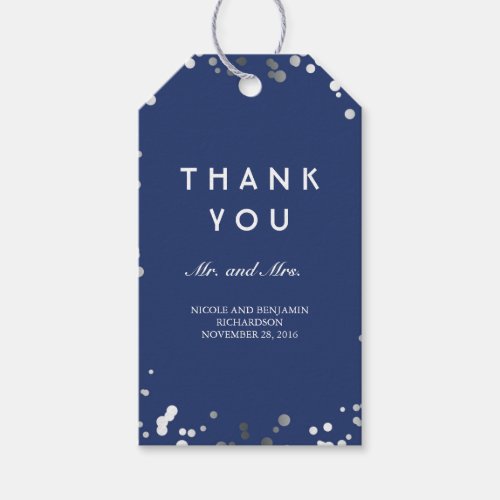 Silver and Navy Confetti Elegant Wedding Gift Tags - Silver confetti dots elegant navy  wedding and/or special party tags