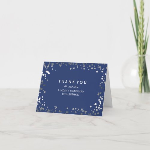 Silver and Navy Confetti Elegant Wedding Thank You - Elegant silver grey confetti navy blue wedding you credit cards