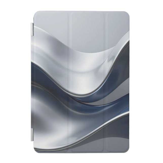 Silver And Navy Fluid Waves Abstract Modern Design iPad Mini Cover (Front)