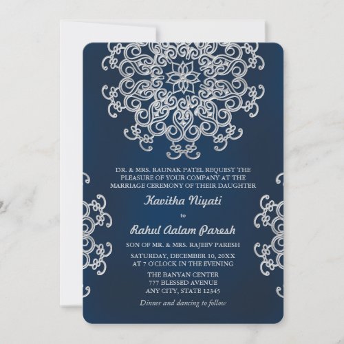 SILVER AND NAVY INDIAN STYLE WEDDING INVITATION