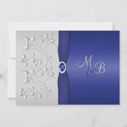 Silver and Navy Monogrammed Invitation