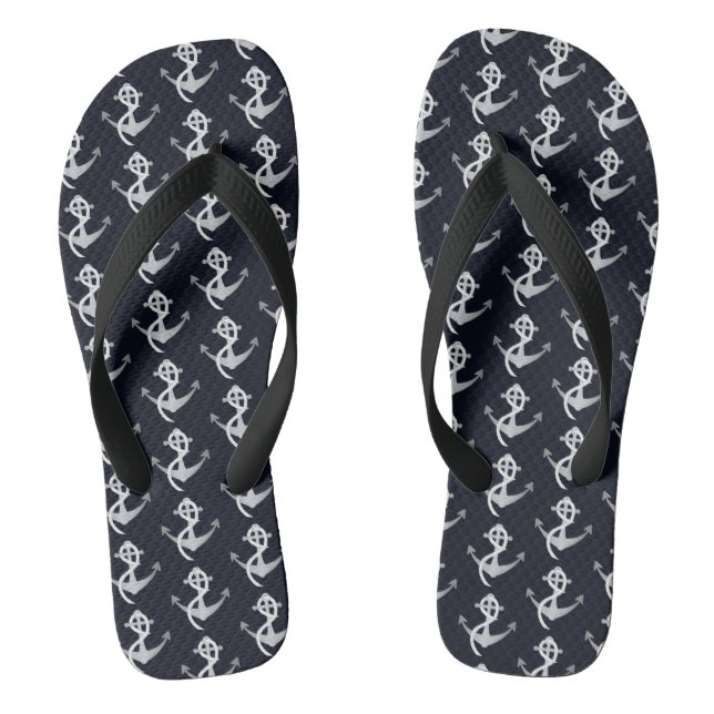Silver and Navy Nautical Anchor Sandals (Footbed)