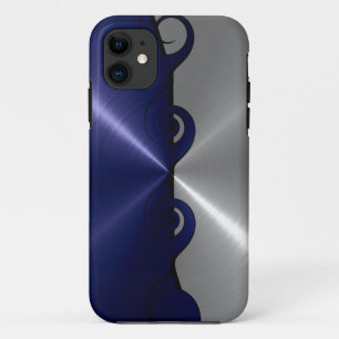Silver and Navy Stainless Metallic Swirl Pattern iPhone 11 Case