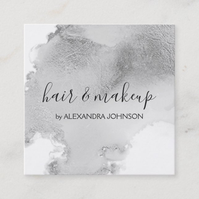 Silver and Nlack Foil Wash Girly Square Business Card (Front)
